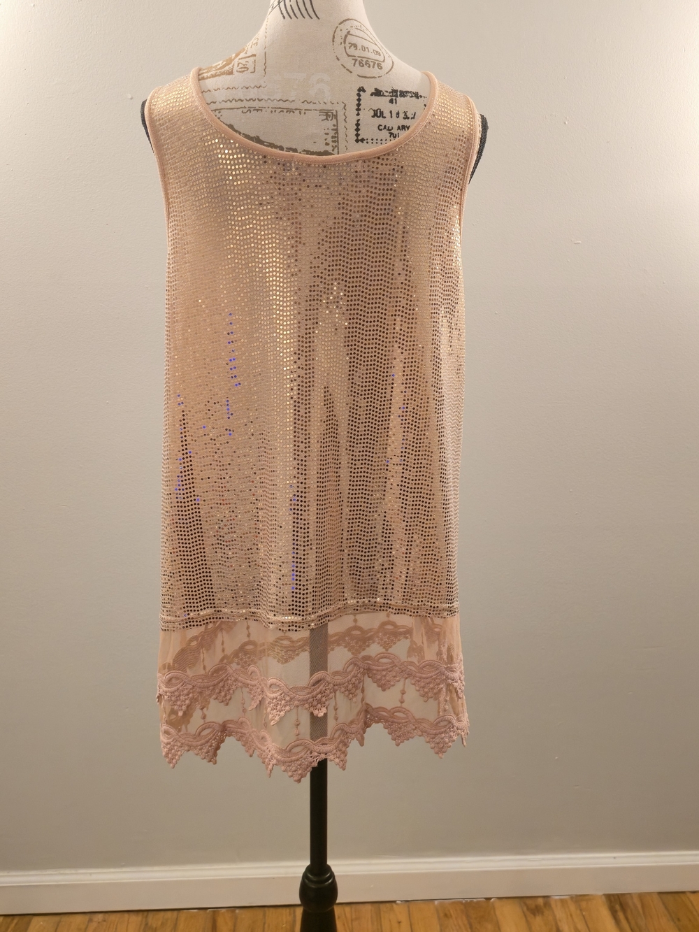 Sequined Lace-Trim Sleeveless Chemise in Blush Pink - Picture 6 of 7